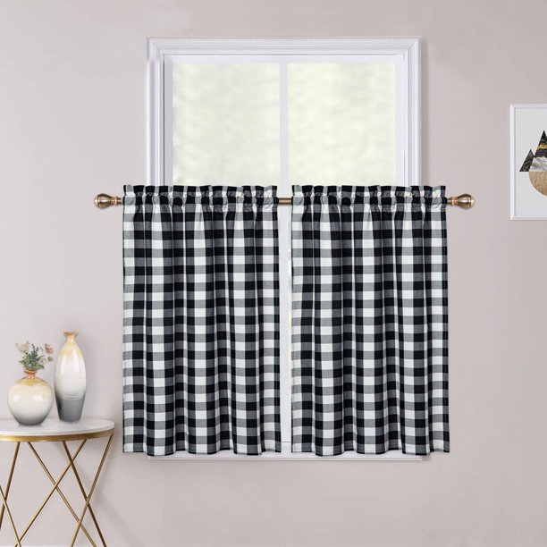 HOMERRY Black White Kitchen Curtains 36 inches Long Cotton Farmhouse