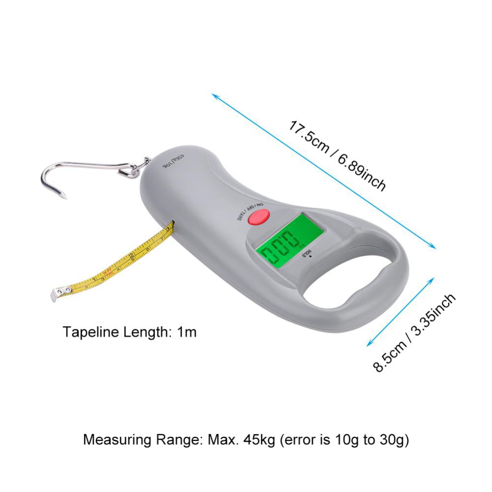 WEIHENG 45kg Digital Hanging Scale with Tapeline Portable Plastic Fishing Tackle 