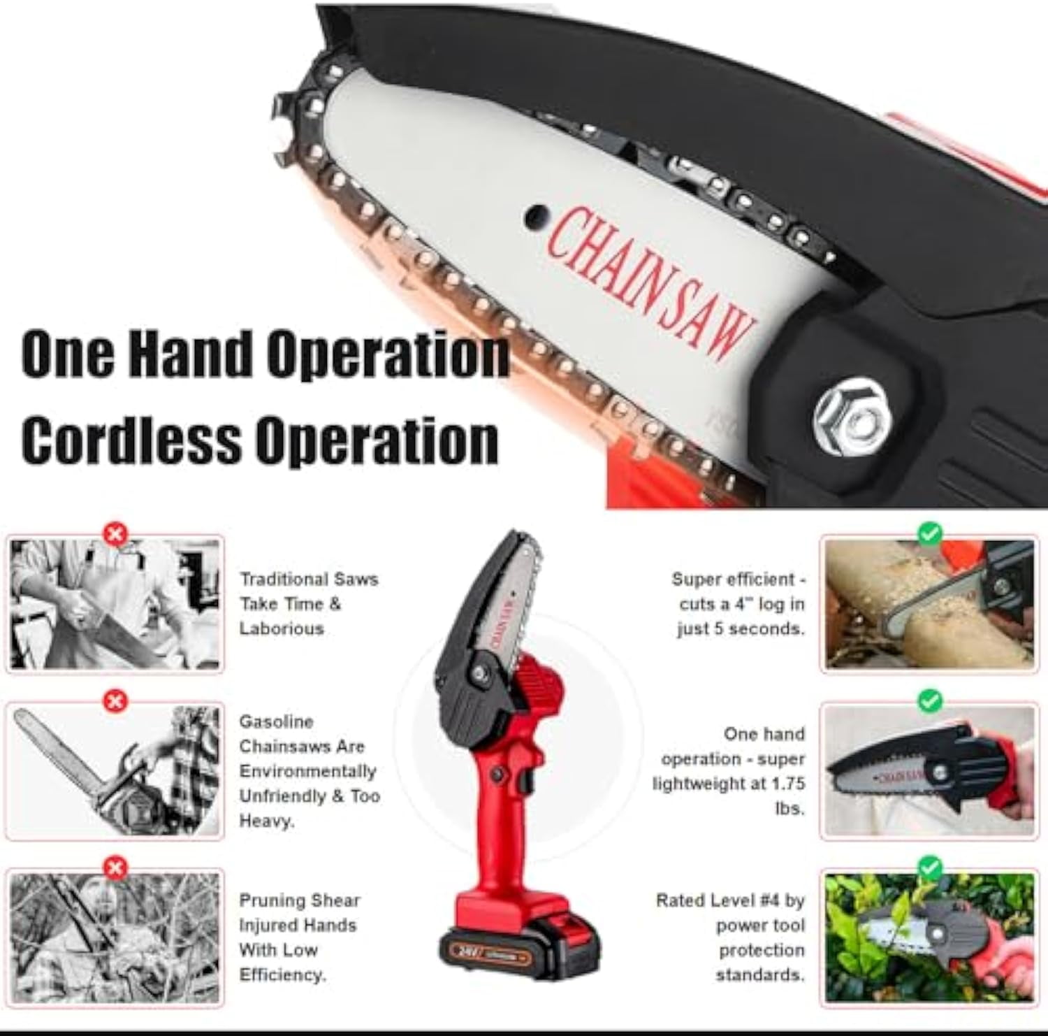 Wood Ranger Power Shears, 2025 Upgraded Wood Ranger Mini Chainsaw, Handheld Mini Chainsaw, Cordless, Branch Cutter For Gardening Tree Branch, Fruit Trees, Through Every Cut (Black + 1*Battery)