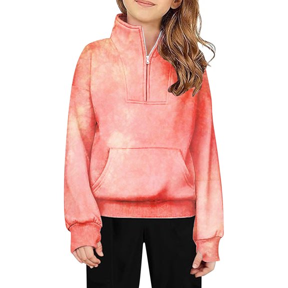 Bmisegm Girls Sweatshirt Half Zip Quarter Zip Pullover with Pocket Long Sleeve Fall Top Long Sleeve Top for Girls,Orange,7-8 Years