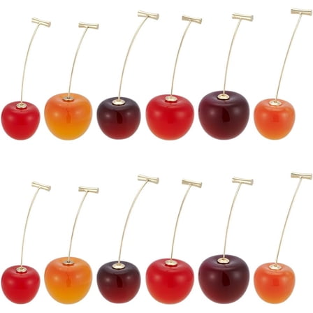 12Pcs 6 Styles Cherry Dangle Earrings for Women Golden 3D Red Cherry Tassel Earrings Cute Drop Earring Sweet and Lovely Fruit Earring Jewelry Gift for Women colorful