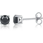 1 Carat T W Round Black Diamond Sterling Silver Stud Earrings 1 Carat T W Round Black Diamond Sterling Silver Stud Earrings Image 3 Of 4