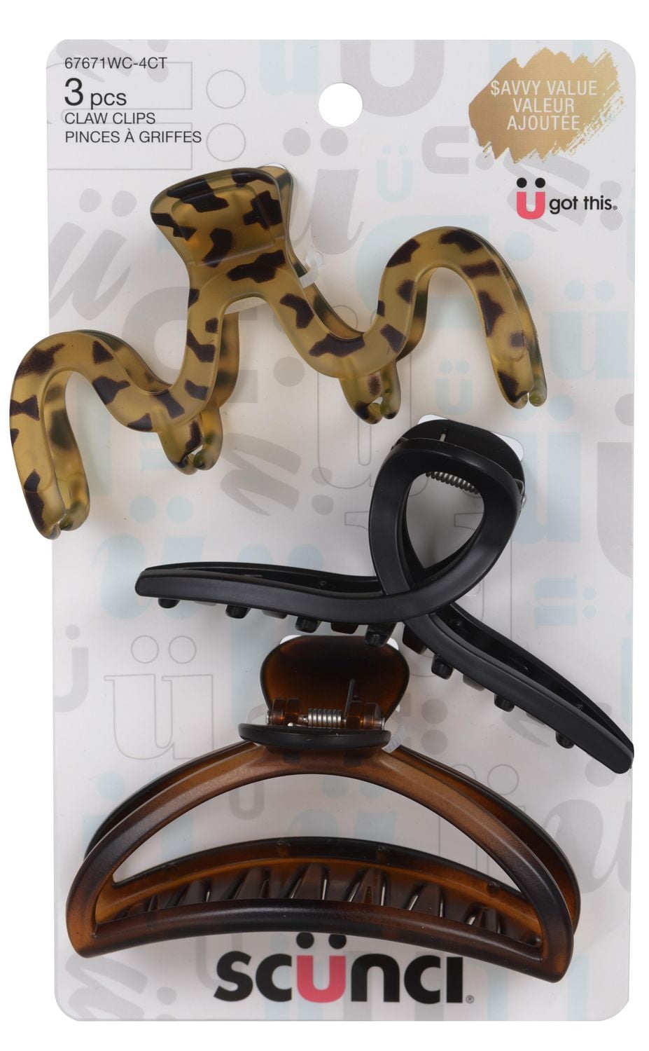 Pqt èconomique de 3 pinces minces fini mat Scunci