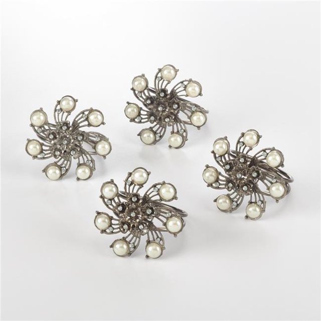 SARO NR124.S Collection Anneau de Serviette de Table de Conception Bejeweled Argent - Lot de 4