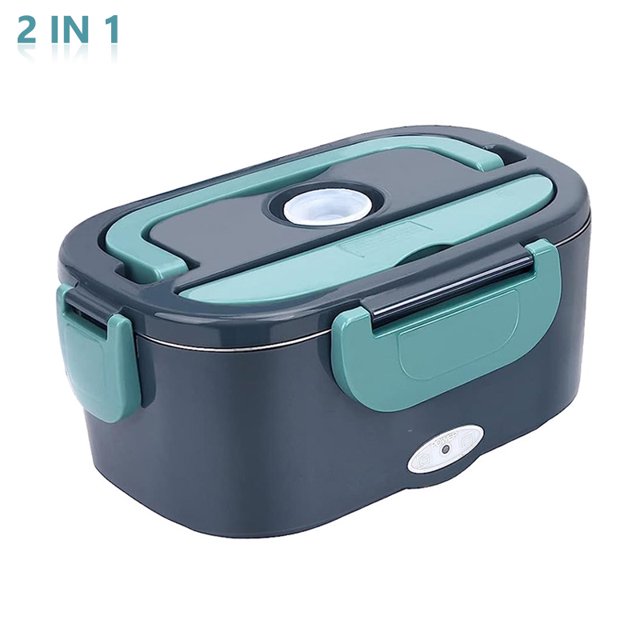 220V 110V 12V 24V Dual Use Home Car Electric Heating Lunch Box Leakproof Portable Food Warmer Heated Container Stainless Steel Lunch Box EU Plug and Car Plug