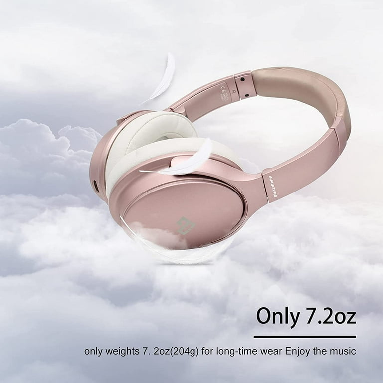 INFURTURE Rose Gold Active Noise Cancelling Headphones with Microphone  Wireless Over Ear Bluetooth, Deep Bass, Memory Foam Ear Cups, Quick Charge  40H Playtime, for TV, Travel, Home Office 