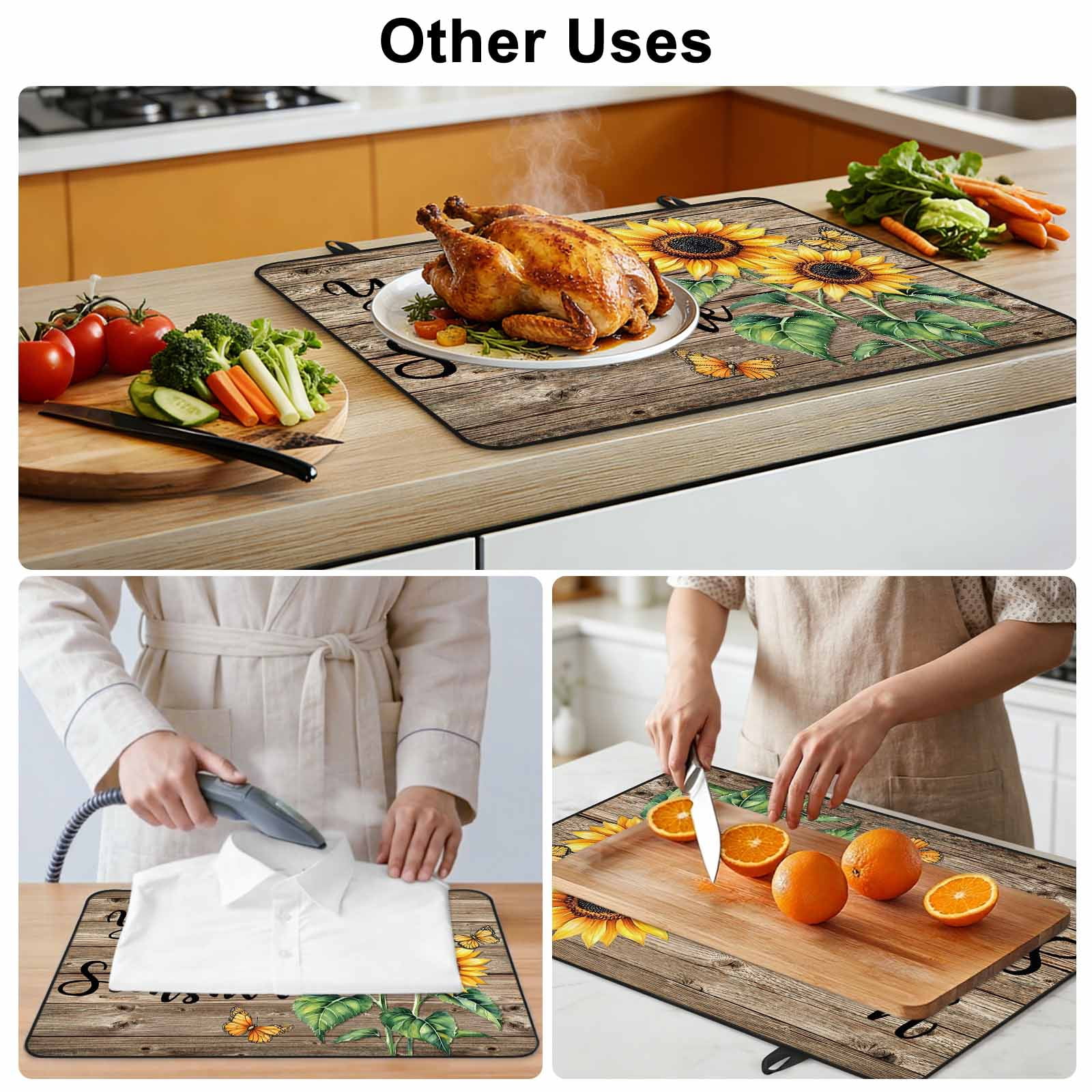 Sunflower Yellow Stove Top Cover for Electric Stove, Heat-proof & Non Slip Glass Top Stove Cover Protector, Sunshine Butterfly Farmhouse Wood Brown Kitchen Flat Cooktop Rubber Mat 24x21 Inches