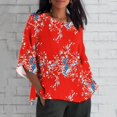 thumbnail image 6 of SDNall 3/4 Length Sleeve Shirts for Women Printing Three-Quarter Sleeve Round Neck Pullover Shirts Womens Summer Tops (Red, Sizes S-XXXXXL), 6 of 9