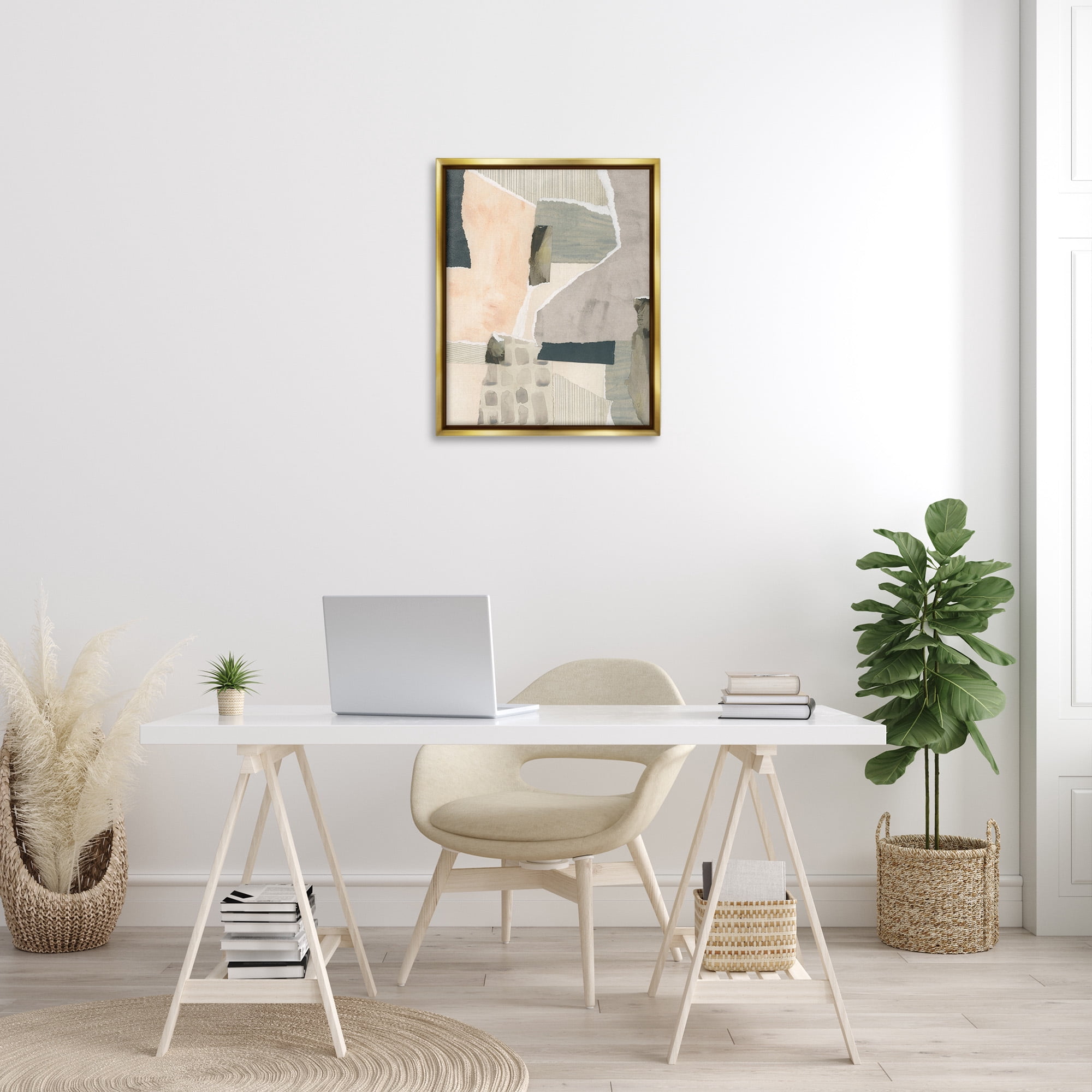 Stupell Industries Neutral Patterns Abstract Abstract Painting Gold Floater Framed Canvas Art Print Wall Art, 25 x 31