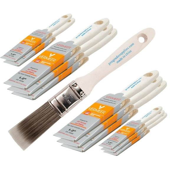 Vermeer Paint Brushes - 12-Pack - 1" Flat Brushes for All Latex and Oil Paints & Stains