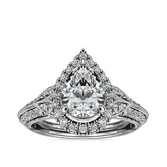 1.00 Ct Excellent Pear Cut Real Diamond Unique Designer Solitaire with Accents Wedding Ring for Ladies Solid 14K White Gold Size 7