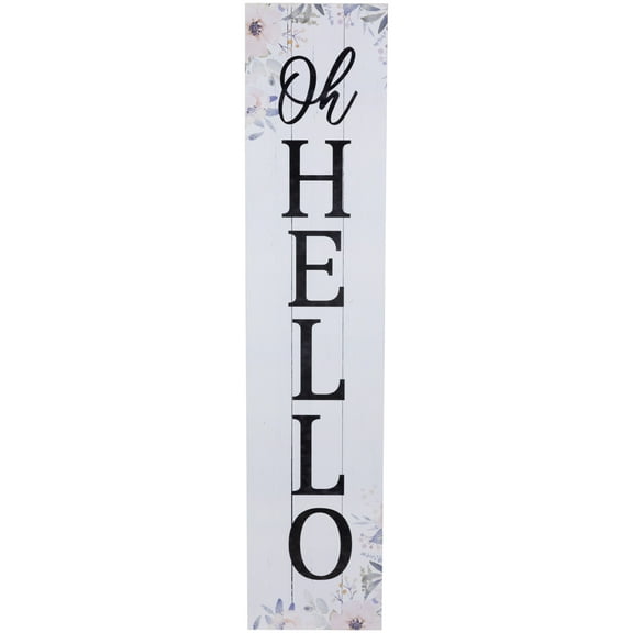 35.75" Floral "Oh Hello" Wooden Wall Sign