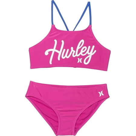 Hurley Girl's 2 Piece Printed Bikini Top and Bottom Fuchsia (XL)
