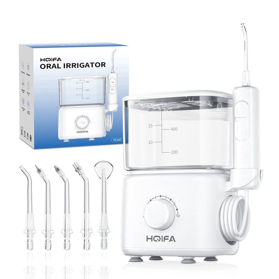 Water Flosser for Teeth Cleaning and Flossing, 600ML Dental Electric Oral Irrigator with 5 Jet Tips and 10 Pressure Settings for Family, White
