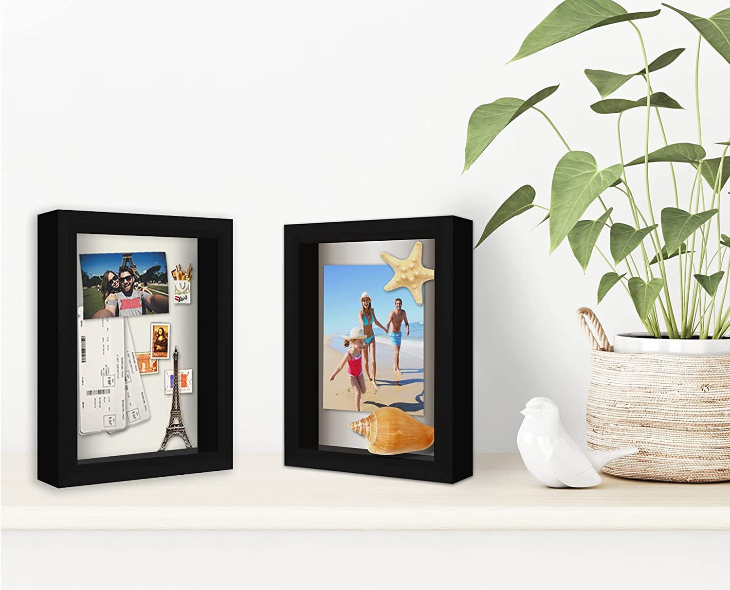 Americanflat 5x7 Shadow Box Frame in Black with Soft Linen Back - Composite Wood Frame with Shatter Resistant Glass for Wall and Tabletop - Memory Box with Pin Board - 2 Pack