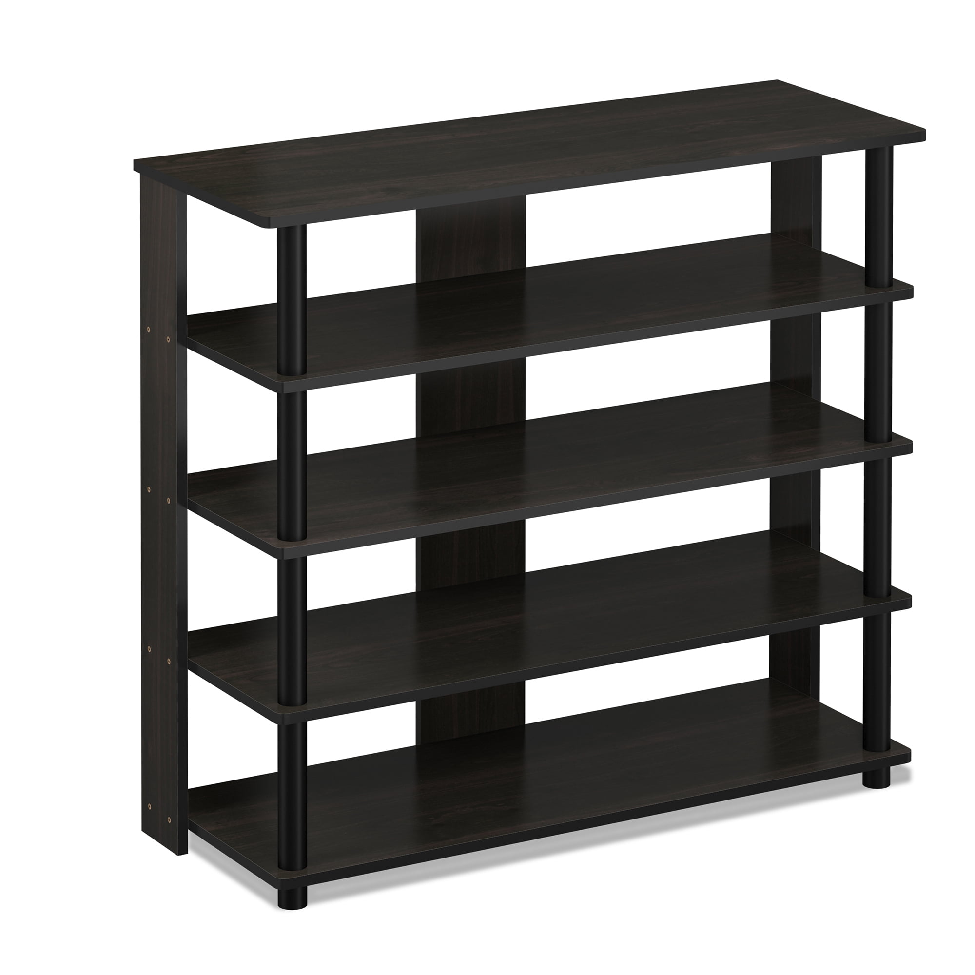 Furinno 5-Tier Turn-N-Tube Wide Shoe Rack, Wood, Brown and Black