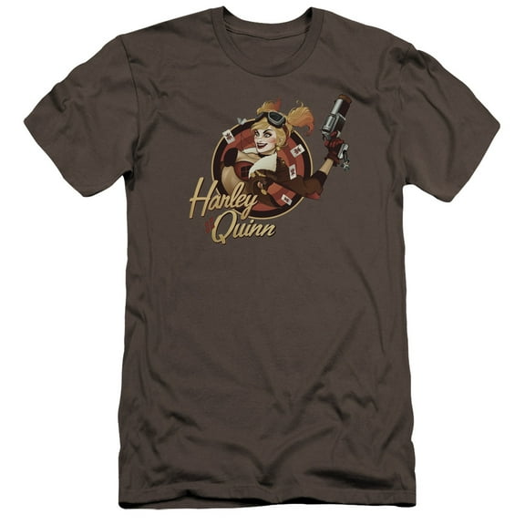 JLA Justice League Harley Bomber Premium Canvas Adult Slim Fit 30/1 T-Shirt Charcoal
