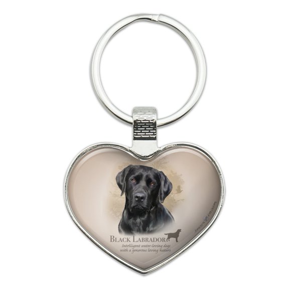 Black Lab Labrador Dog Breed Heart Love Metal Keychain Key Chain Ring