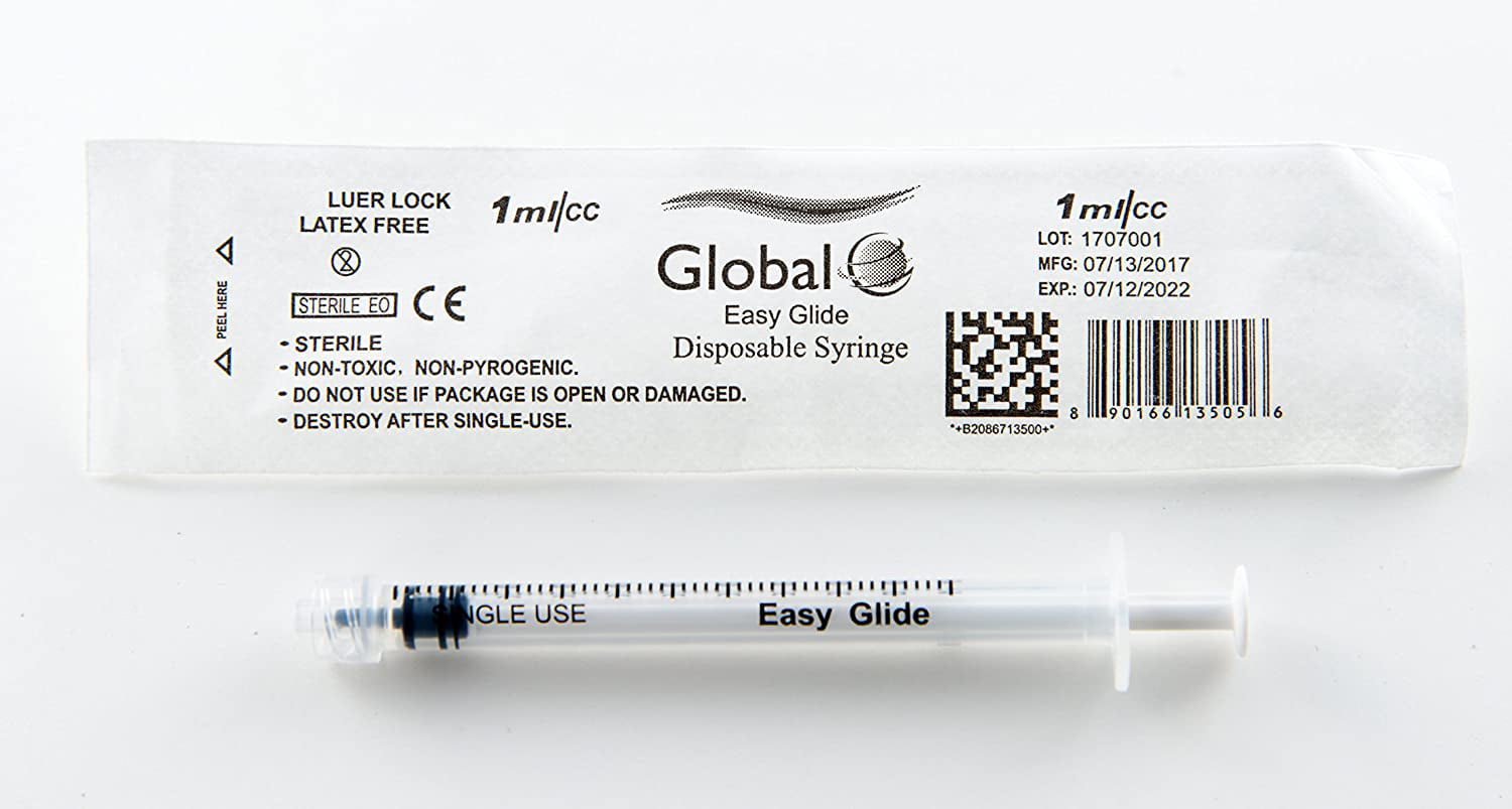 1ML Sterile Syringe Only with Luer Lock Tip - 100 Syringes Without a Needle  by Easy Glide - Great for Medicine, Feeding Tubes, and Home Care 