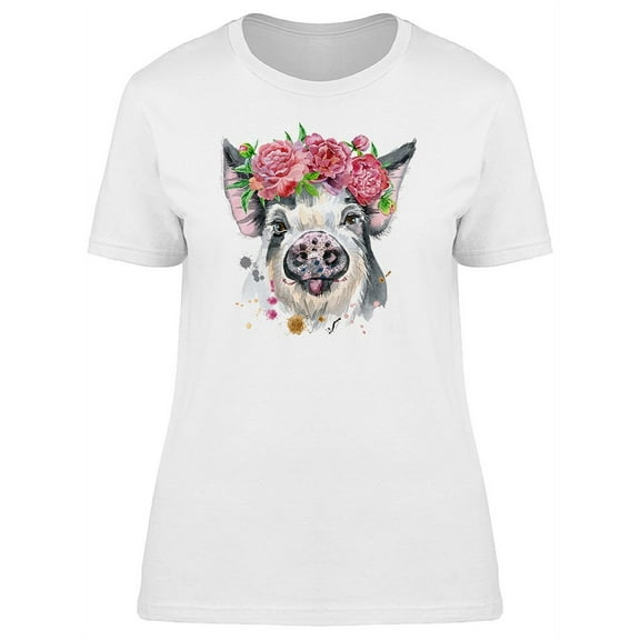 Pig With Floral Wreath T-Shirt Women -Image by Shutterstock, Female Large