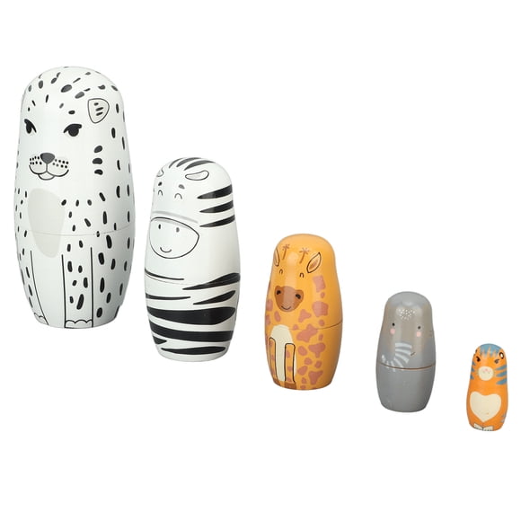 5Pcs Russian Nesting Dolls Hand Made Exquisite Wooden Animal Nesting Dolls For Christmas Gift House Decoration