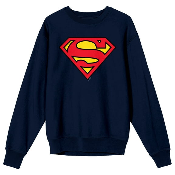 Superman Logo Adult Navy Crew Neck Long Sleeve Sweatshirt
-Medium