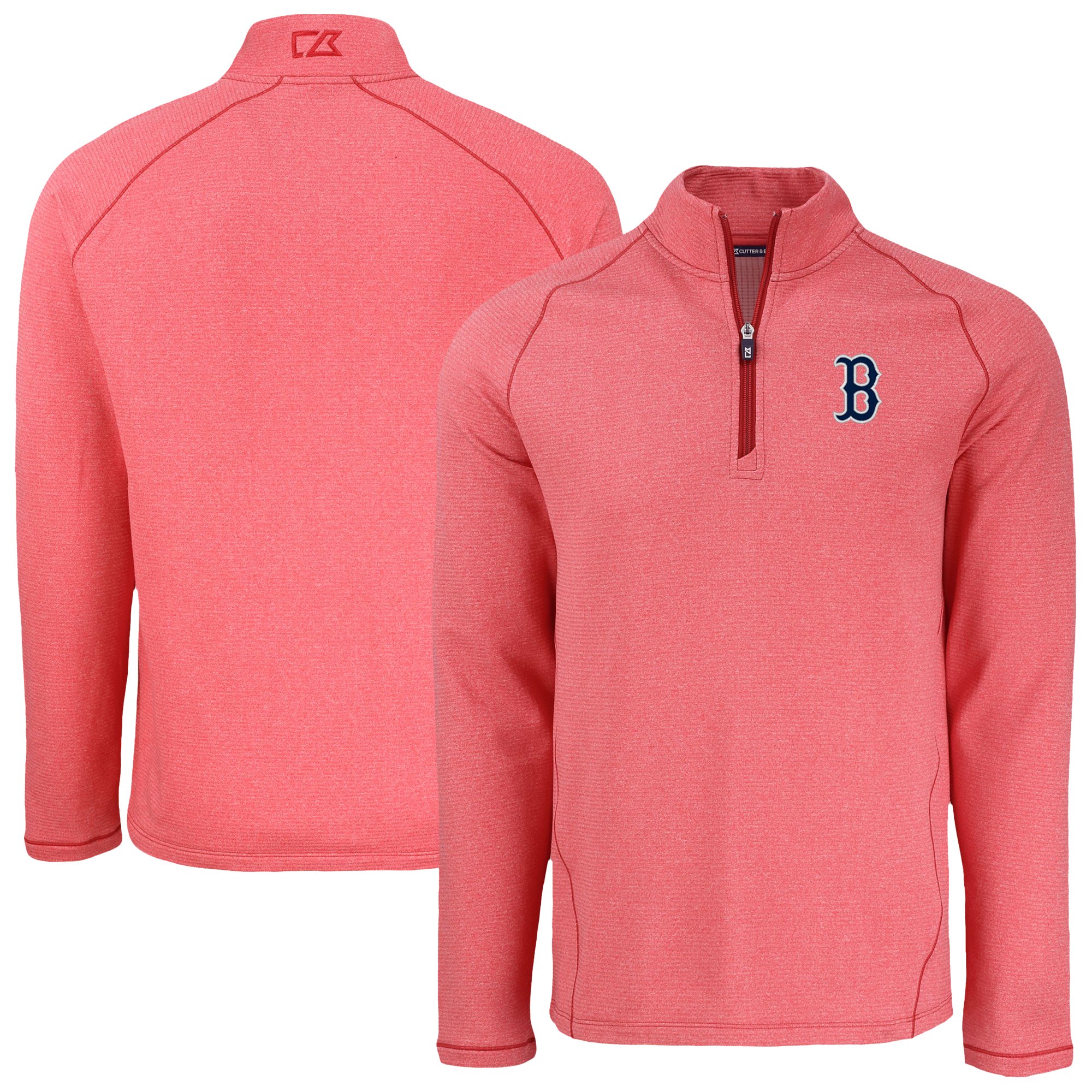 Men's Cutter & Buck Heather Red Boston Red Sox Peshastin Eco Fleece Recycled Raglan Quarter-Zip Top
