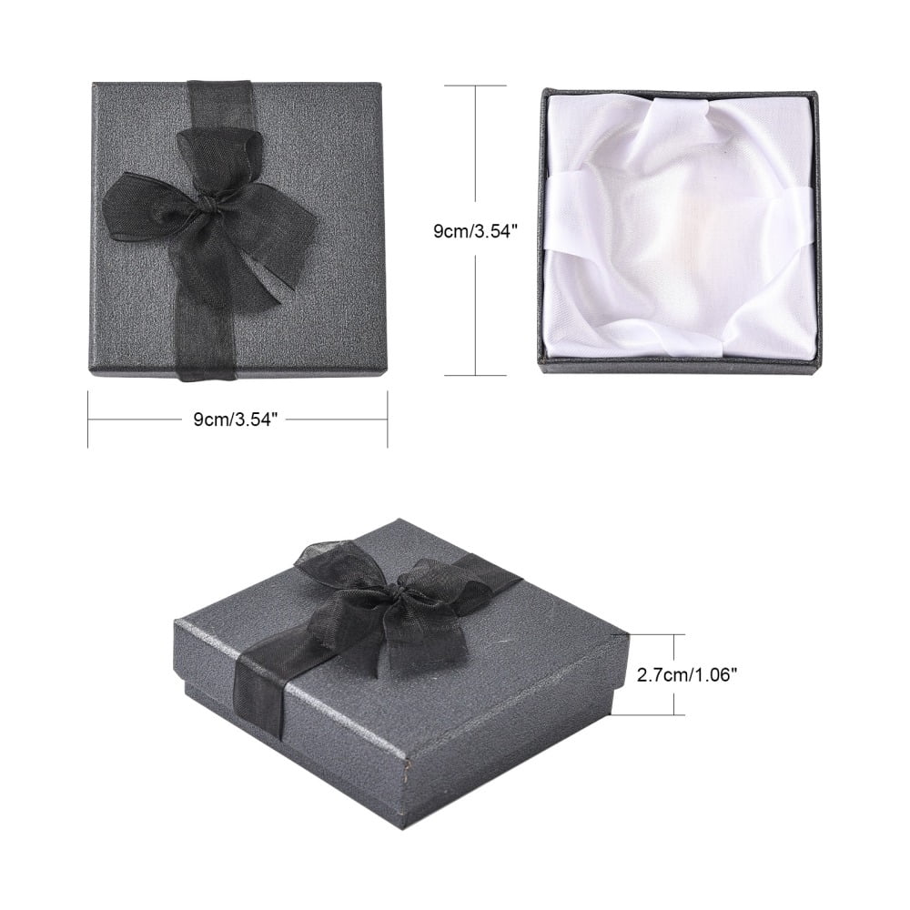 Bowknot Organza Ribbon Cardboard Bracelet Bangle Gift Boxes Square Black 90x90x27mm diy