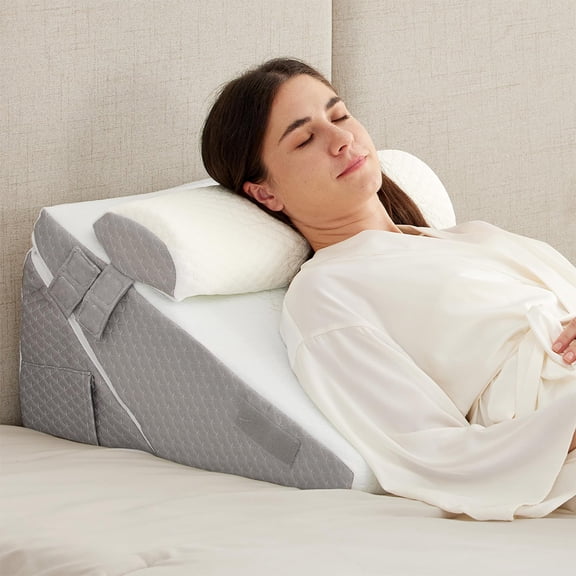 bathprove 3PCS Wedge Pillow Set for After Surgery, Adjustable 9&12 Inch Bed Wedge Pillow for Sleeping, Incline Pillow Wedge for Headboard, Post Surgery, Acid Reflux, Neck&Back Support, White/Grey