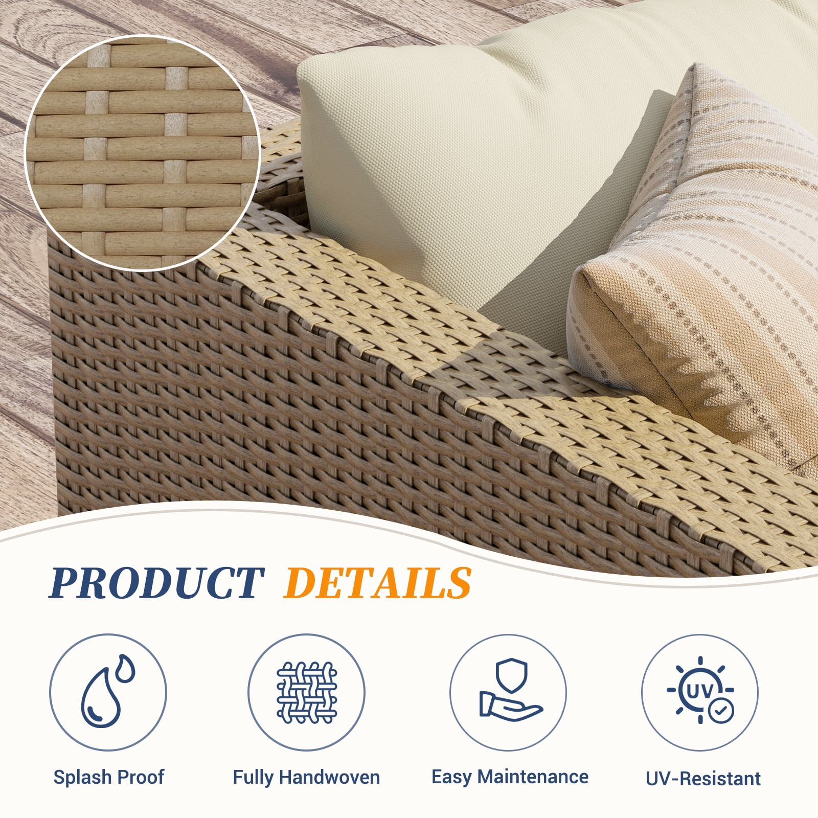 ELPOSUN 5-Piece Patio Furniture Conversation Set, All-Weather Wicker Outdoor Sectional Sofa Set with Table & Cushions, Beige