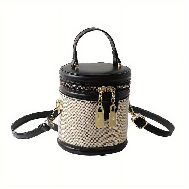 DEBGFS Mini Sac Seau Rond Rétro - Design Chic Croisé à Contraste de Couleurs Vibrantes - Sac Cylindrique Polyvalent pour un Style à l'Avant-garde de la Mode, Noir