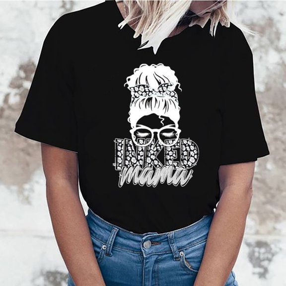 EQWLJWE Inked Mama Mom Life Leopard Print Pucker Up Tattooed Mama T-Shirt