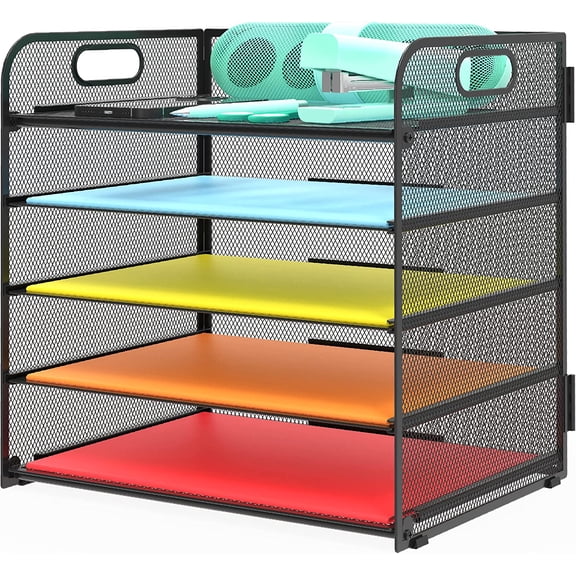 5-Tier Metal Letter Tray – Paper Organizer with Handle, Desktop File Holder for Office, Classroom
