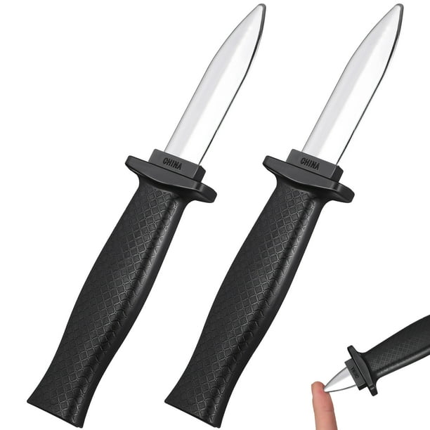 2 piezas de cuchillo retráctil, truco de broma, accesorios de Halloween, juguete, cuchillo que desaparece, juguete mágico (negro)