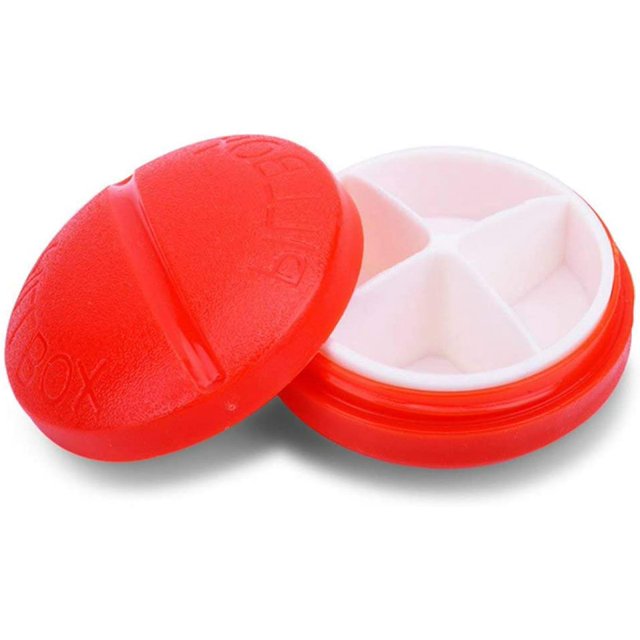 Pastillero Redondo ZHAOCHENG Mini Compacto 4 Compartimentos Rojo 1 Uds