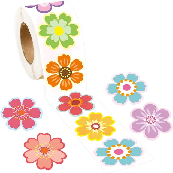 CCOCC 500Pcs Flower Stickers for Kids, Summer Sticker Roll for Envelopes Cards Party Supply Decoration