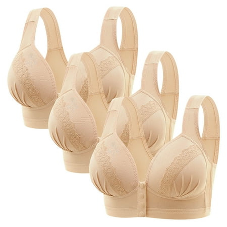Clearance Staron 3PC Daisy Bras for Older Women Front Closure No Underwire Bras Comfortable Wireless Bra Stretch Large Size Solid Color Bras