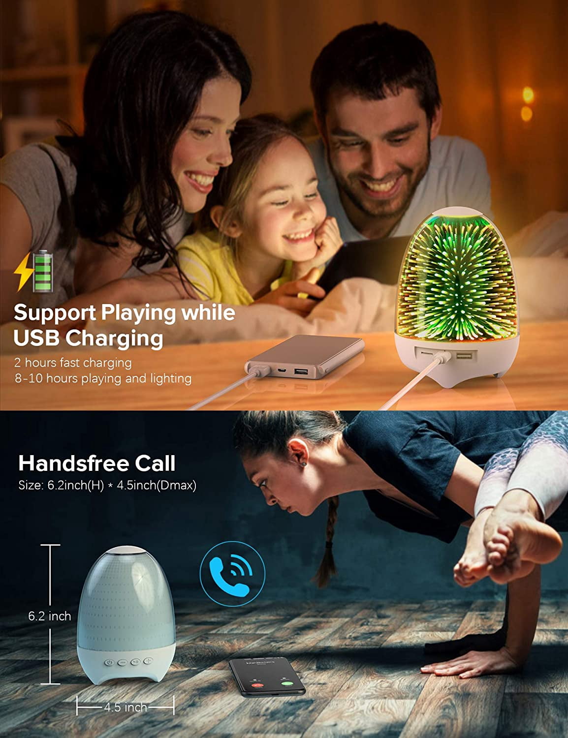 Night Light Bluetooth Speaker, 3D Glass Touch Control Bedside Table Lamp 7-Color LED Portable Wireless Speakers, Rechargeable Table Lamp, Best Gift for Adult, Teens, Kids, Boys and Girls