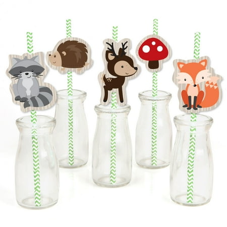 Decorative Computer Paper - Woodland Creatures - Paper Straw Decor - Baby Shower or Birthday Party Striped Decorative Straws - Set of 24