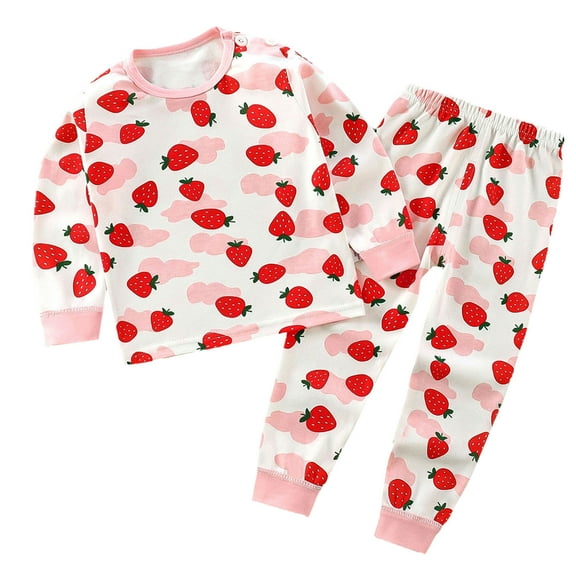 NaWent Baby Girls' thermal Underwear Set - 2 Piece Cotton Strawberry Print Top and Long Johns Pink 12 Months