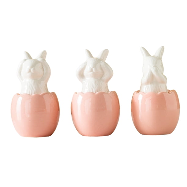Figura de conejo de Pascua con forma de huevo roto, 3 unidades, estatua de cerámica para decoración de escritorio, para fiestas navideñas