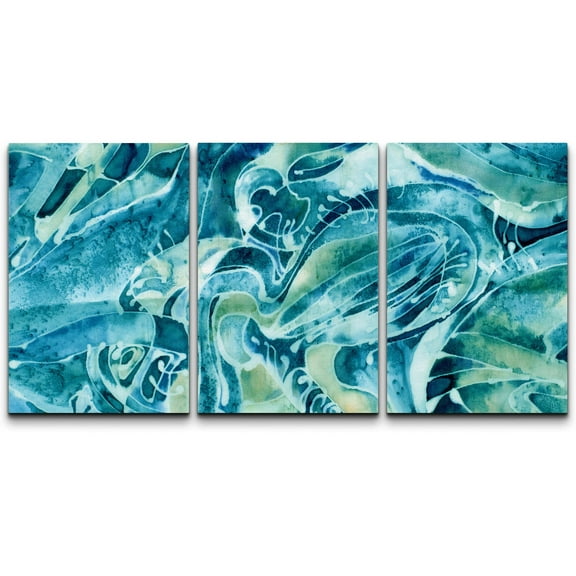 wall26 Canvas Print Wall Art Set Blue,Teal & Green Geometric Pattern Collage Abstract Shapes Illustrations Modern Art Chic Colorful Multicolor Ultra for Living Room, Bedroom, Office - 24"x36