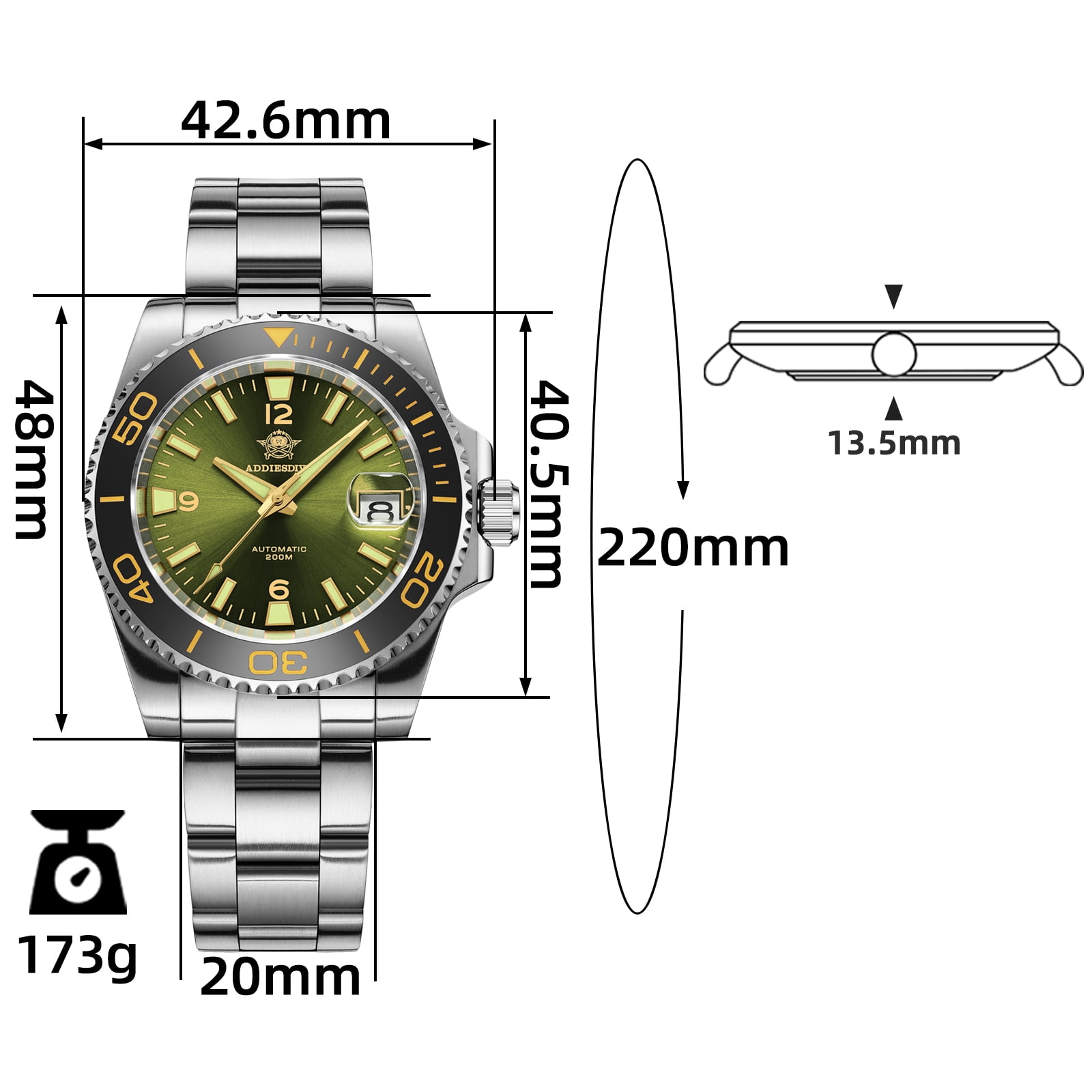 ADDIESDIVE Automatic Dive Watch for Men with NH35A Movement, Sapphire Crystal, Ceramic Bezel, 200M Waterproof, Super Luminous