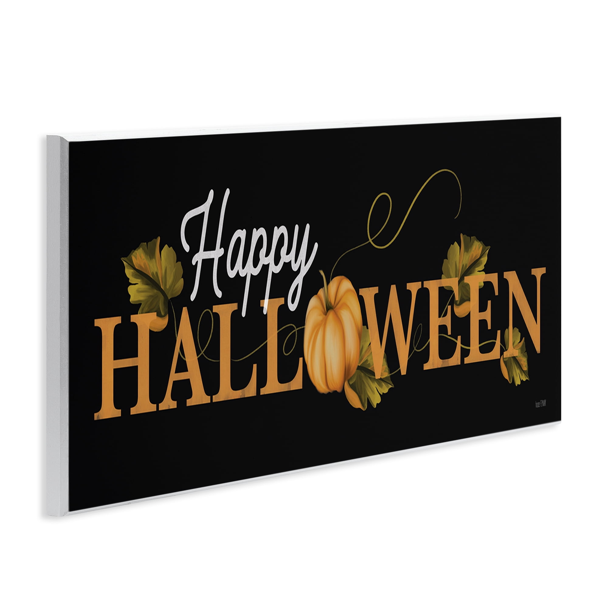Stupell Industries Happy Halloween on Black Holiday Painting Unframed Art Print Wall Art, 17 x 7