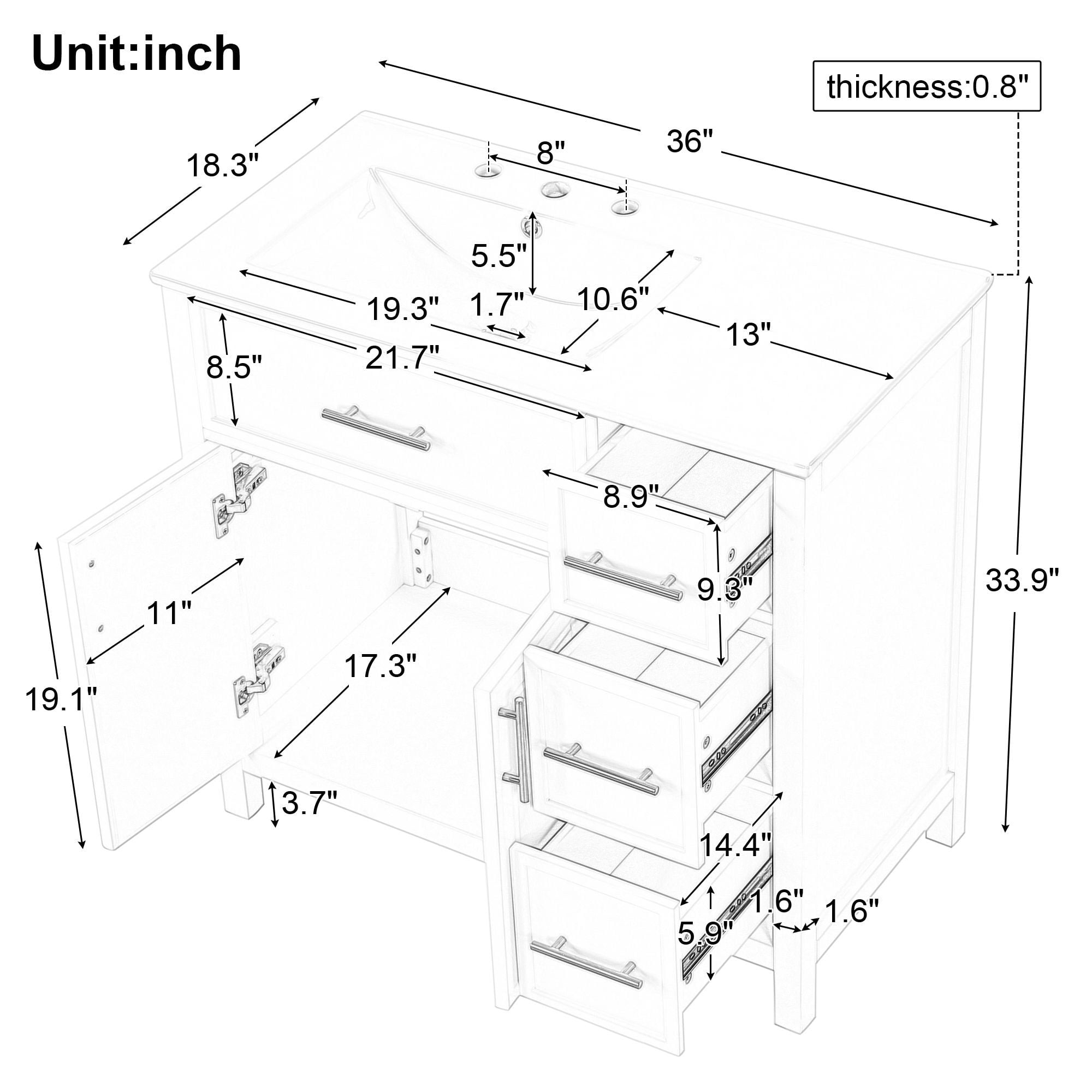 DEALTOPS Stylish Bathroom Vanity with Sink Top, Vanity Cabinet with Cabinet and 3 Drawers, White