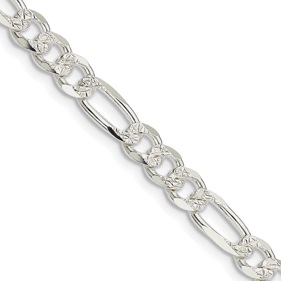 Sterling Silver 5.5mm Pave Flat Figaro Chain (28 X 5.5) Made In Italy qff150-28