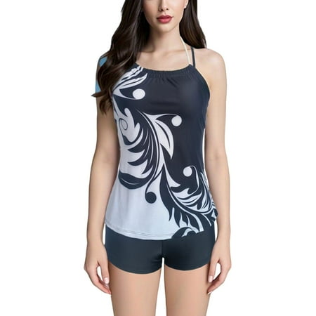 Swimsuits Women Athletic Tankini Top With Shorts And Sports Bra Sets Black Womens Bathing Suits M