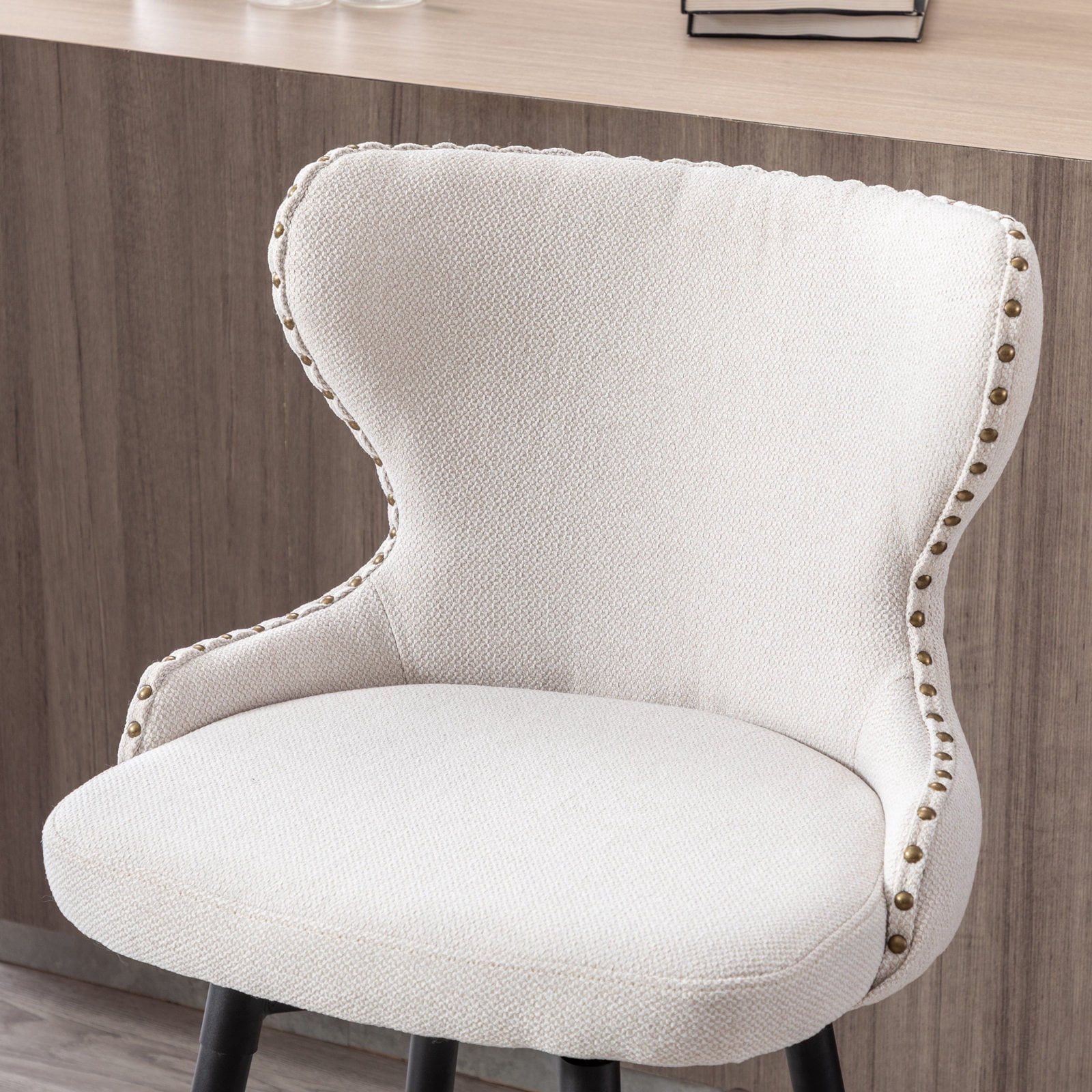 PORKISS Bar Stools Set of 2, 180° Swivel Bar Stool Chair, Modern Linen Bar Chairs for Home and Kitchen Counter, Beige