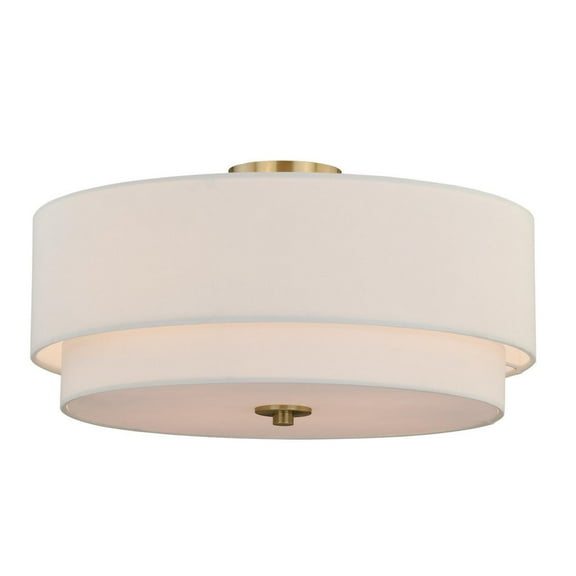 Maykoosh Renaissance Refinement 20.5-In W Brass Drum Semi Flush Mount Ceiling Light White Linen