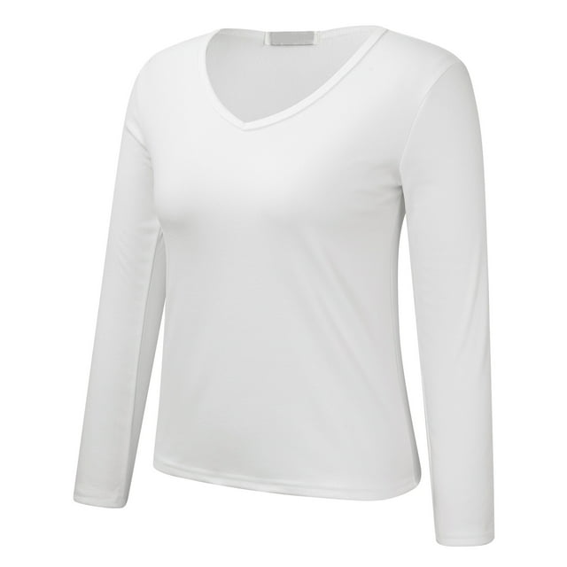 Haut de sous-Vêtement Thermique Doublé pour Femmes à Manches Longues, Col Rond, Coupe Ajustée, Couche de Base pour l'Hiver par Temps Froid